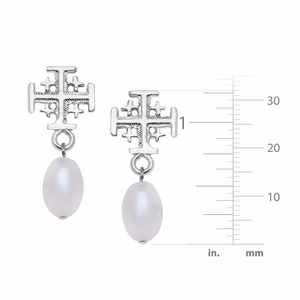 Susan Shaw Silver Jerusalem Cross Drop Pearl Earrings - Image 4